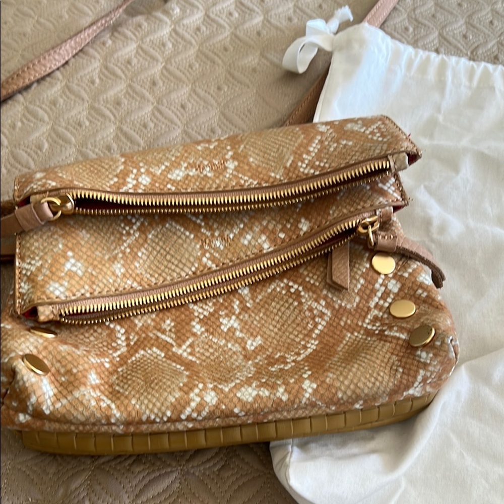 Hammitt Tan Snake Print Crossbody Bag with Gold Accents